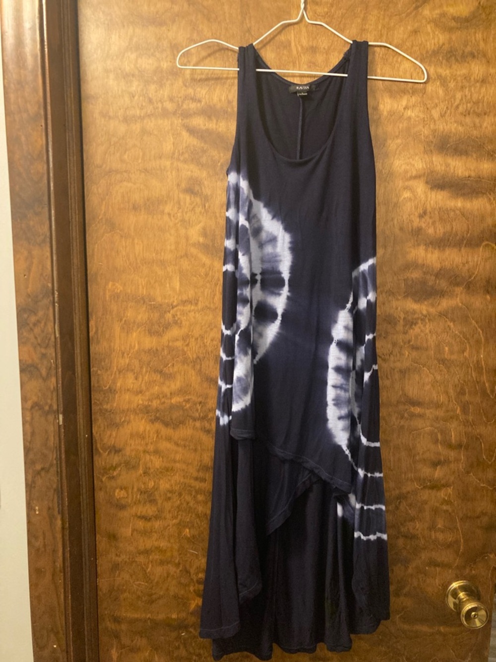 Raviya Navy and White Tie-Dye High-Low Tank Dress